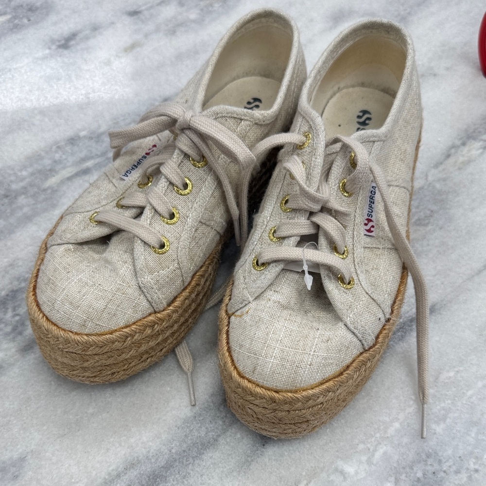 Superga Women's Beige Canvas Espadrille Shoes Size 38